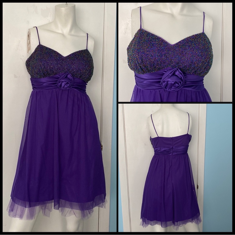 Stunning Beaded Empire Waist Purple Cocktail Dress
